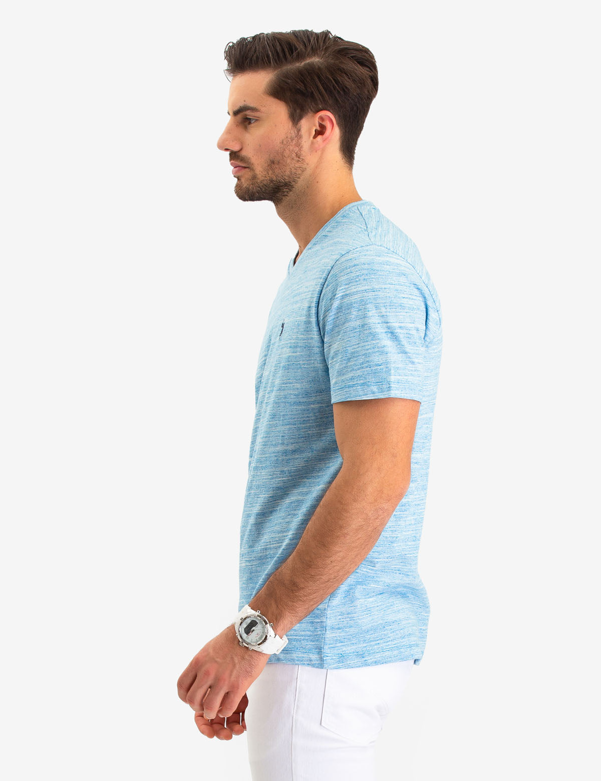 Space Dye V-Neck T-Shirt with Logo Detail | Linear