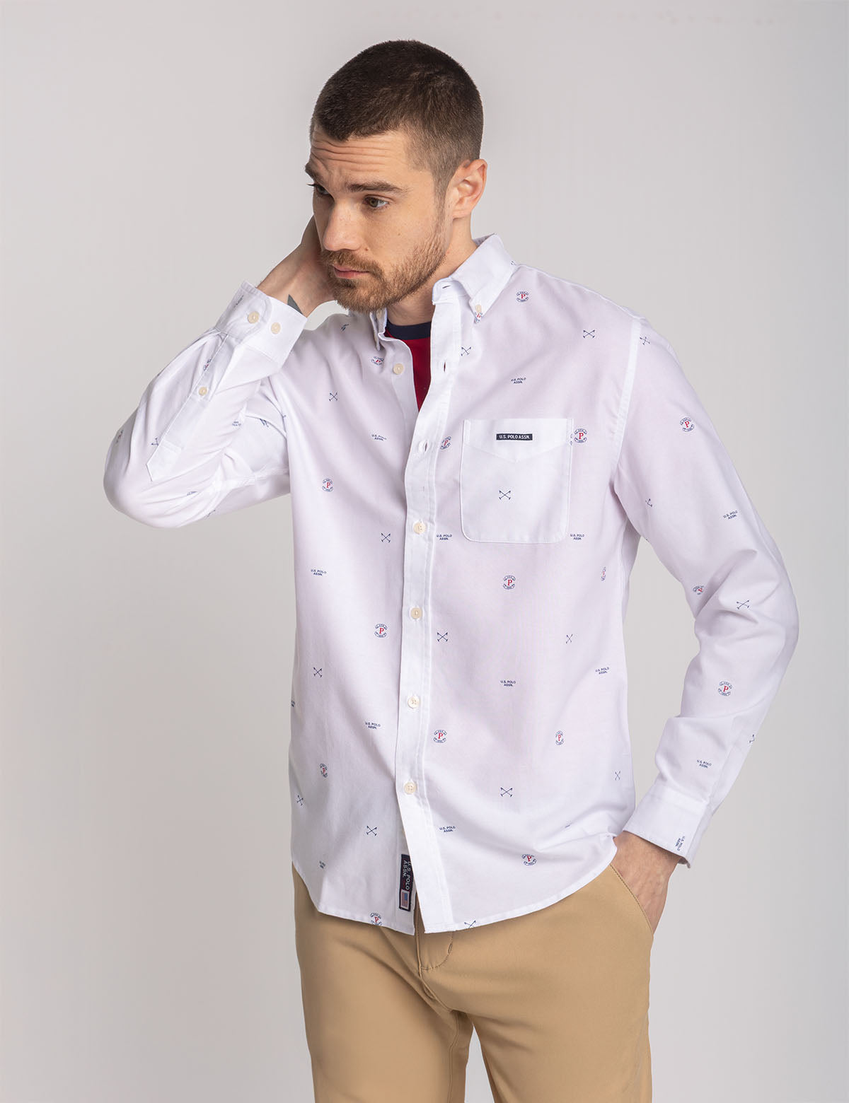 Long Sleeve Mallet Print Oxford Shirt | All Over Print Design
