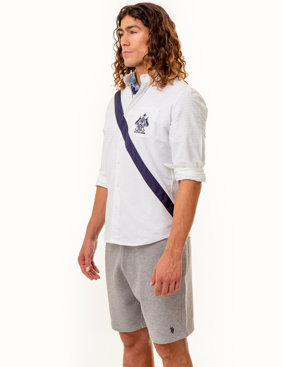 Diagonal Sash Oxford Shirt with Patch Pocket | Long Sleeve Cotton Blend