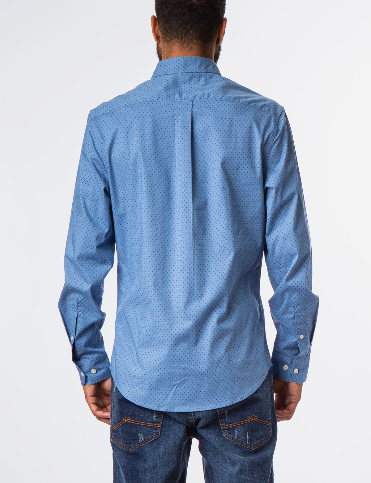 Men's Long Sleeve Dot Shirt with Button Front & Pocket | Cotton Casual Wear