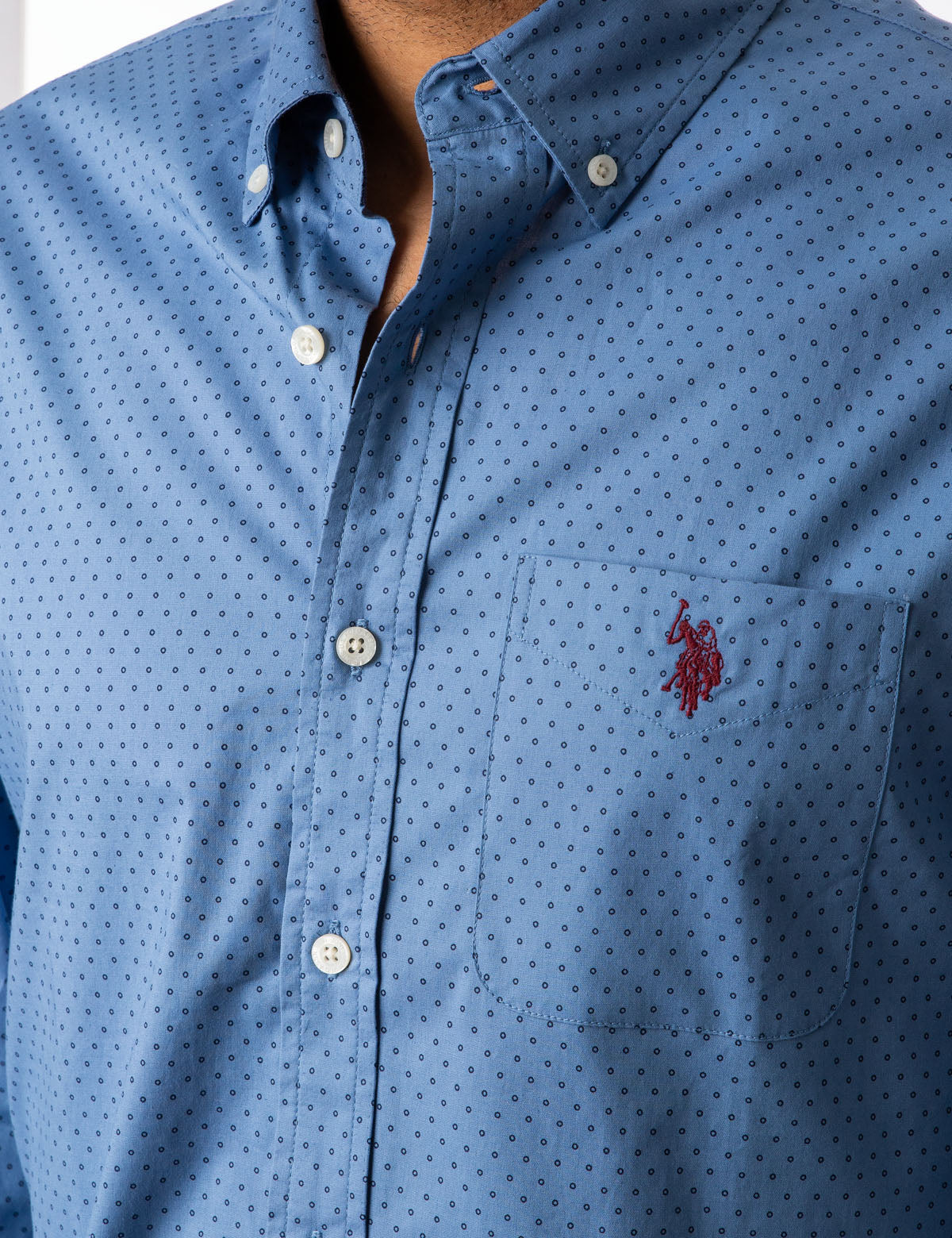 Men's Long Sleeve Dot Shirt with Button Front & Pocket | Cotton Casual Wear