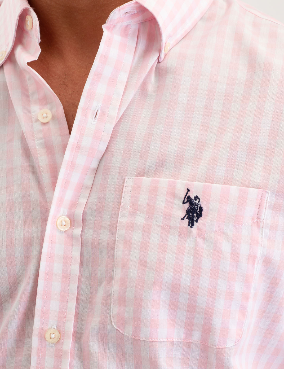 Long Sleeve Gingham Plaid Shirt with Button Front & Patch Pocket