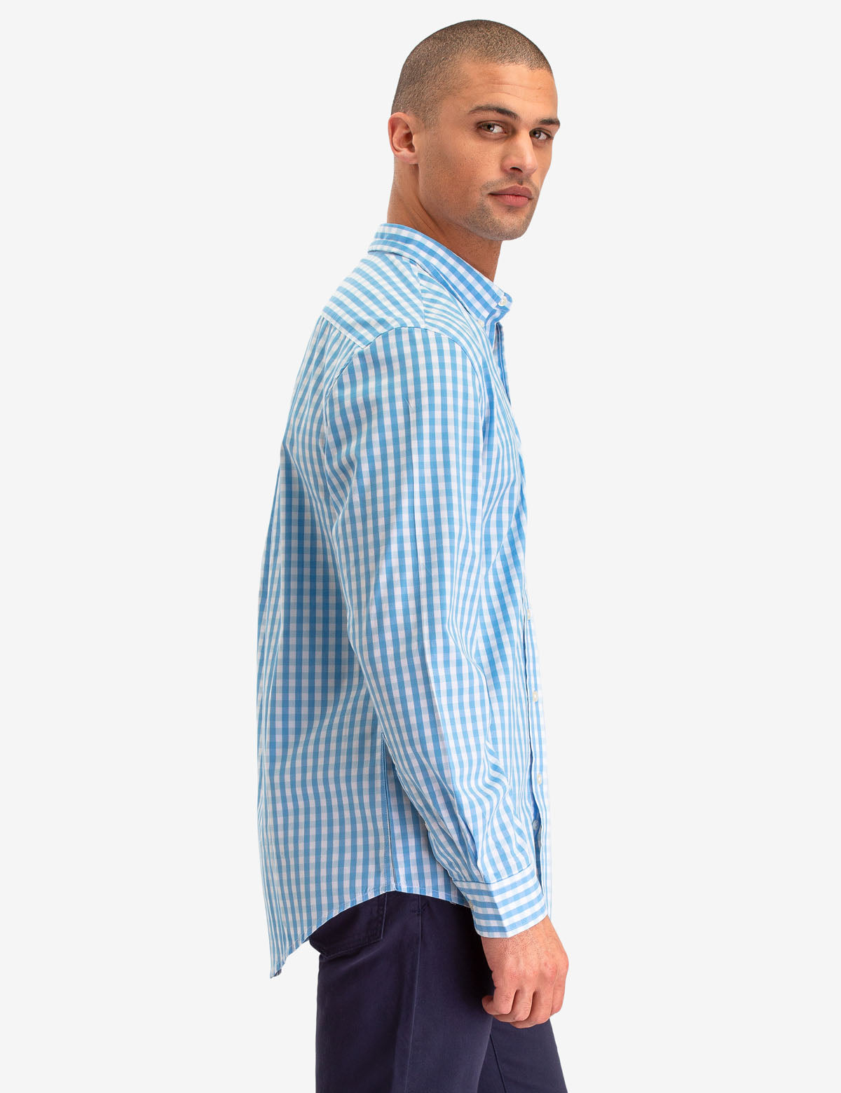 Long Sleeve Gingham Plaid Shirt with Button Front & Patch Pocket