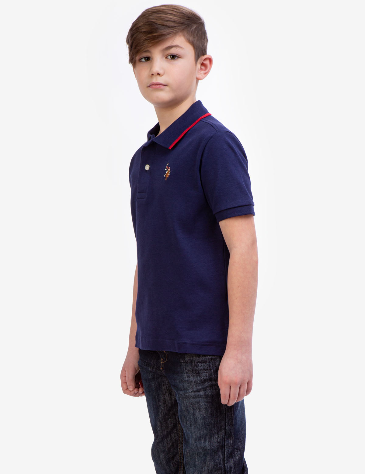 Boys' Solid Interlock Polo Shirt with Collar & Rib Knit Cuffs | Classic Fit