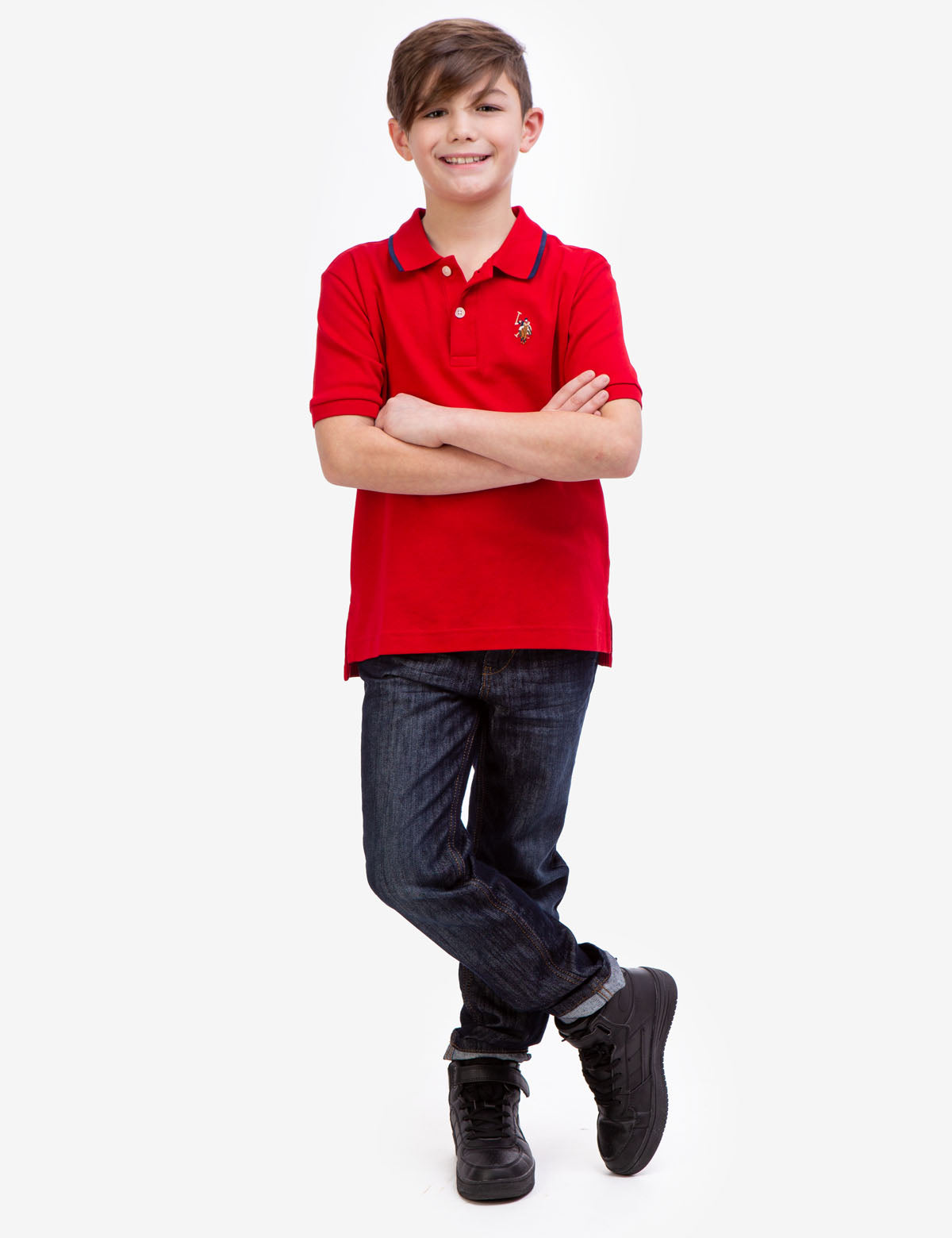Boys' Solid Interlock Polo Shirt with Collar & Rib Knit Cuffs | Classic Fit