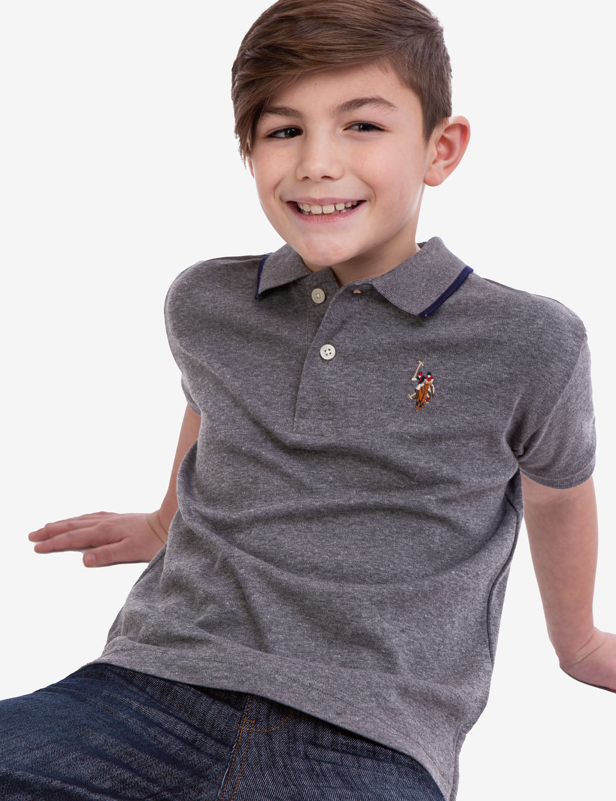 Boys' Solid Interlock Polo Shirt with Collar & Rib Knit Cuffs | Classic Fit