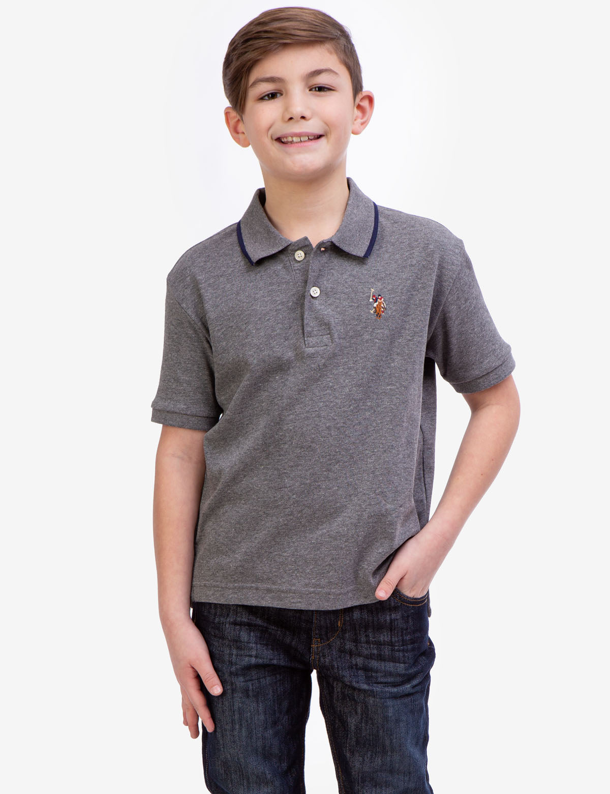 Boys' Solid Interlock Polo Shirt with Collar & Rib Knit Cuffs | Classic Fit