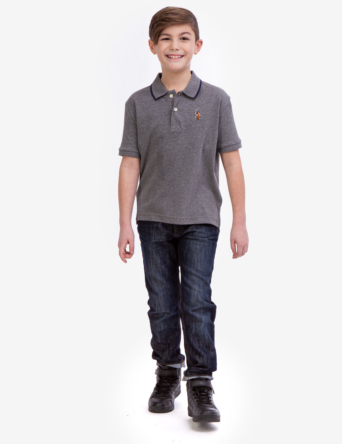 Boys' Solid Interlock Polo Shirt with Collar & Rib Knit Cuffs | Classic Fit