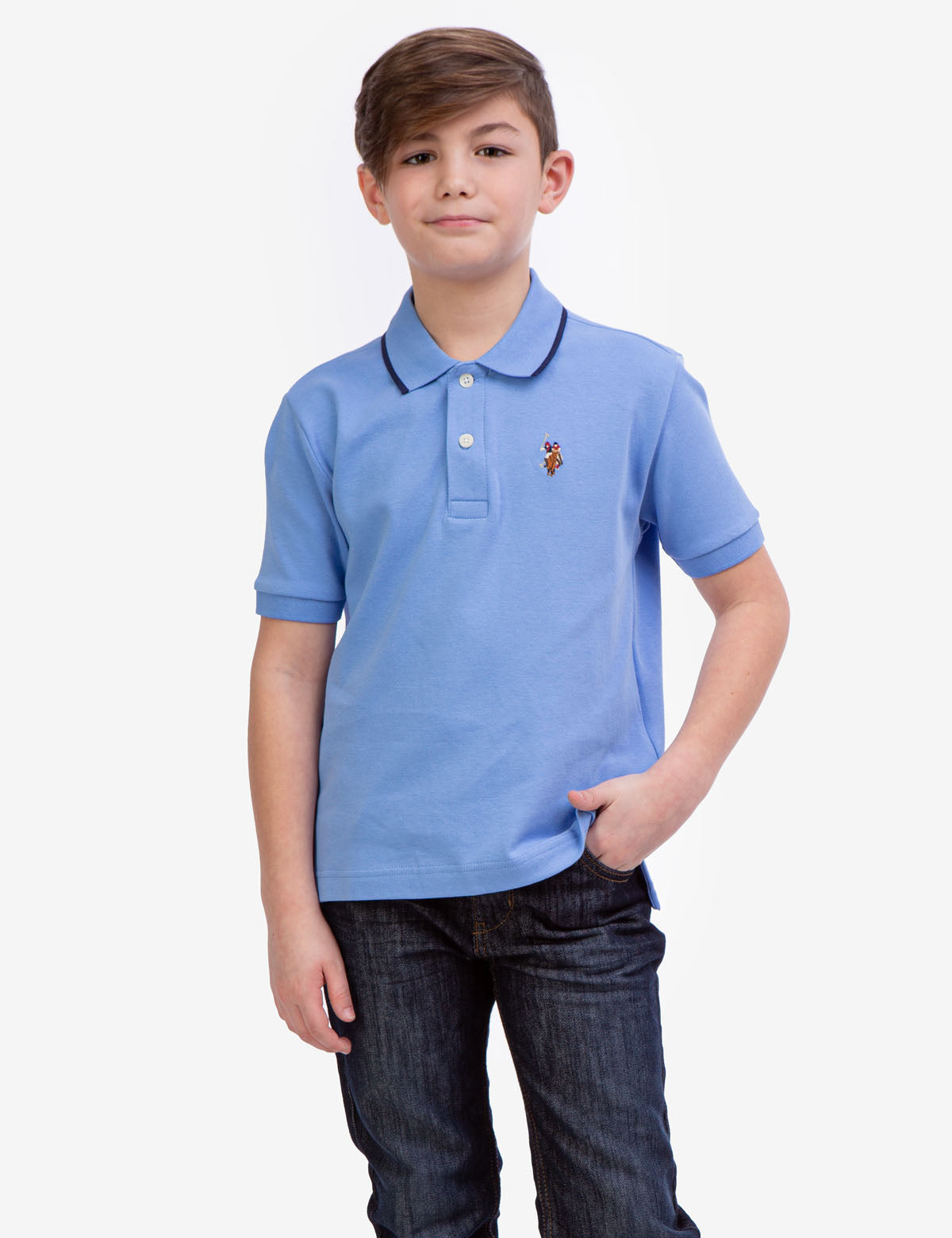 Boys' Solid Interlock Polo Shirt with Collar & Rib Knit Cuffs | Classic Fit