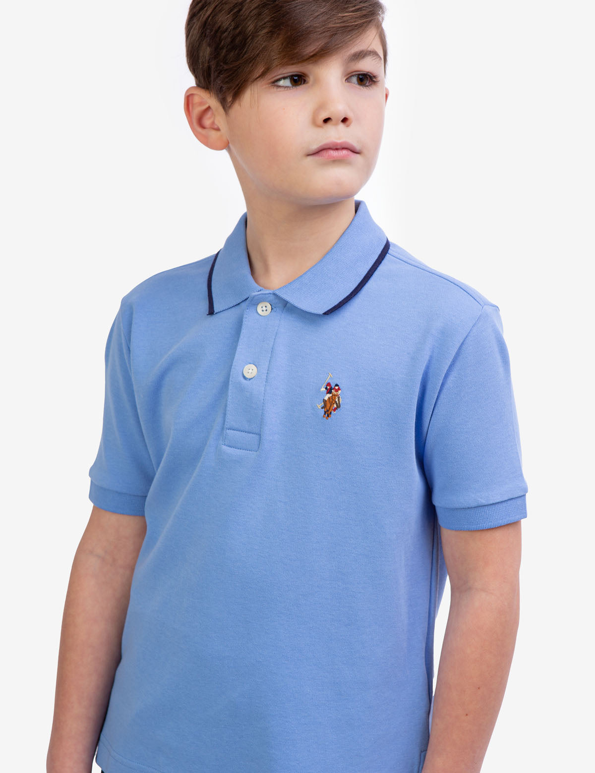 Boys' Solid Interlock Polo Shirt with Collar & Rib Knit Cuffs | Classic Fit