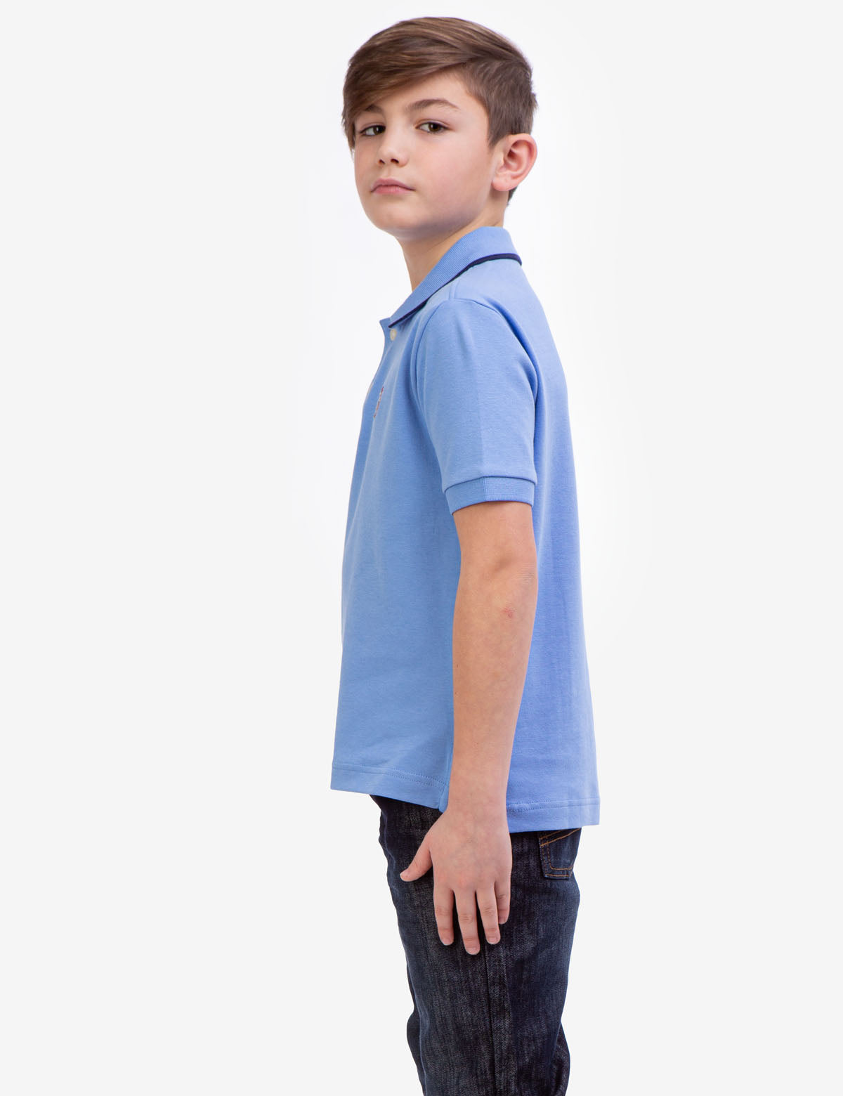 Boys' Solid Interlock Polo Shirt with Collar & Rib Knit Cuffs | Classic Fit