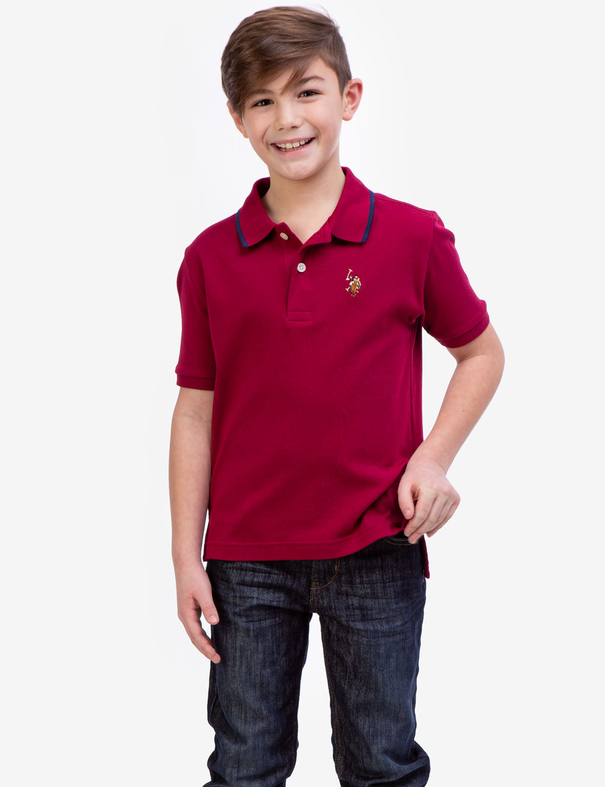 Boys' Solid Interlock Polo Shirt with Collar & Rib Knit Cuffs | Classic Fit