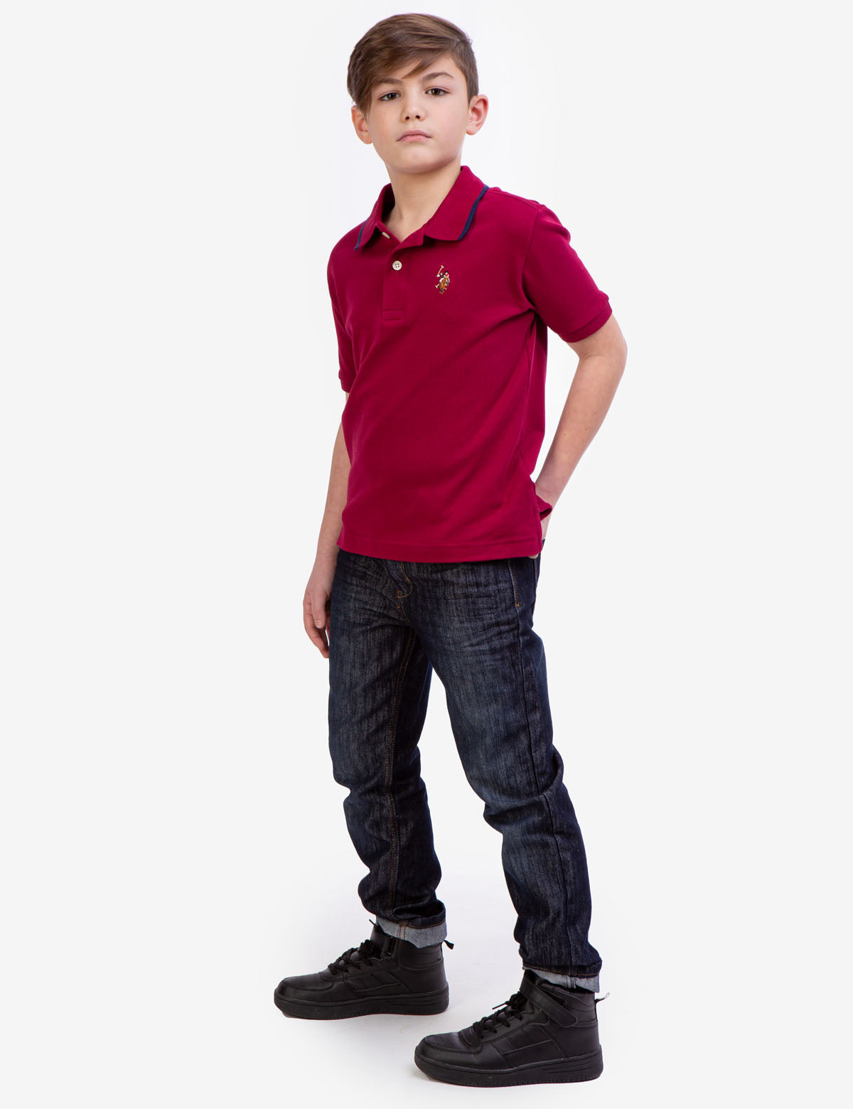 Boys' Solid Interlock Polo Shirt with Collar & Rib Knit Cuffs | Classic Fit