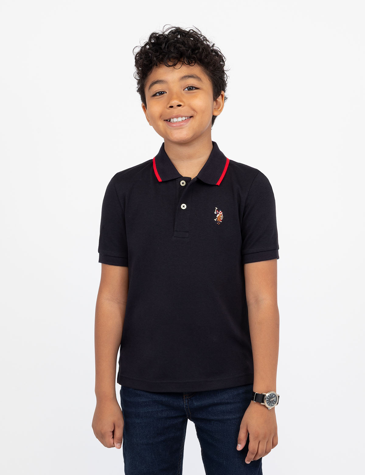 Boys' Solid Interlock Polo Shirt with Collar & Rib Knit Cuffs | Classic Fit