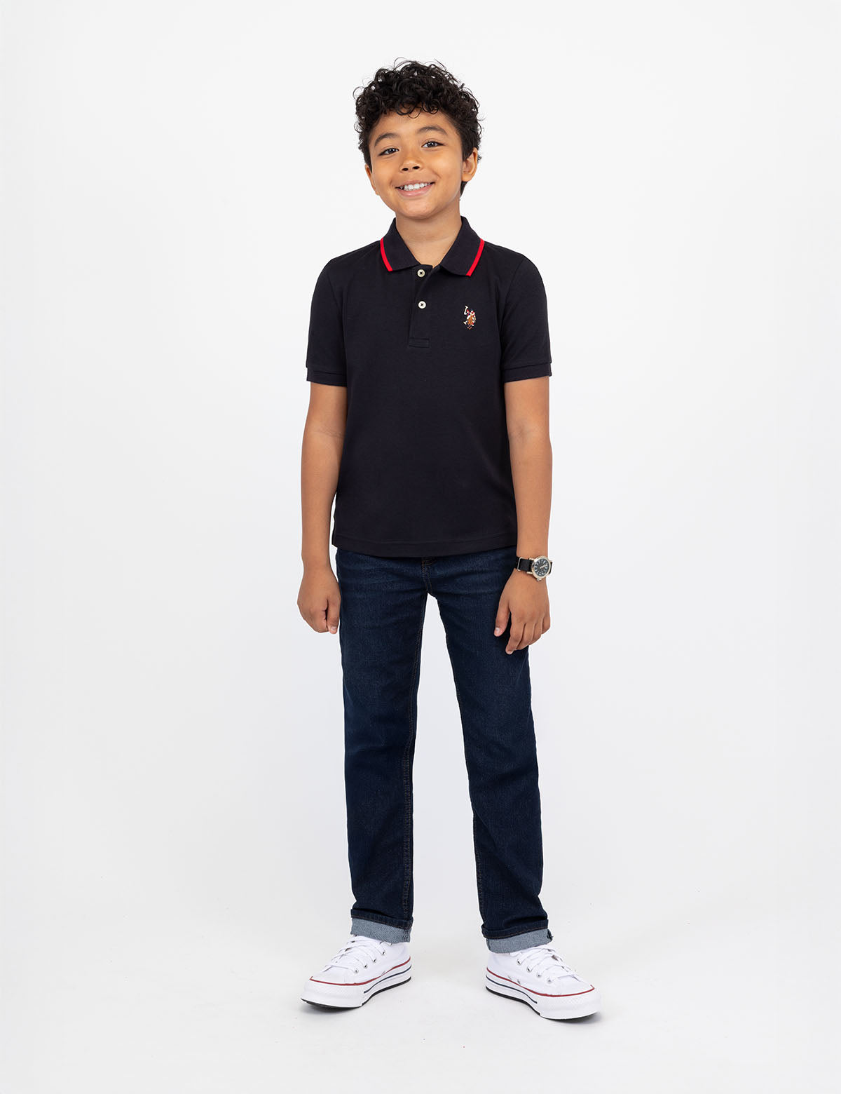 Boys' Solid Interlock Polo Shirt with Collar & Rib Knit Cuffs | Classic Fit