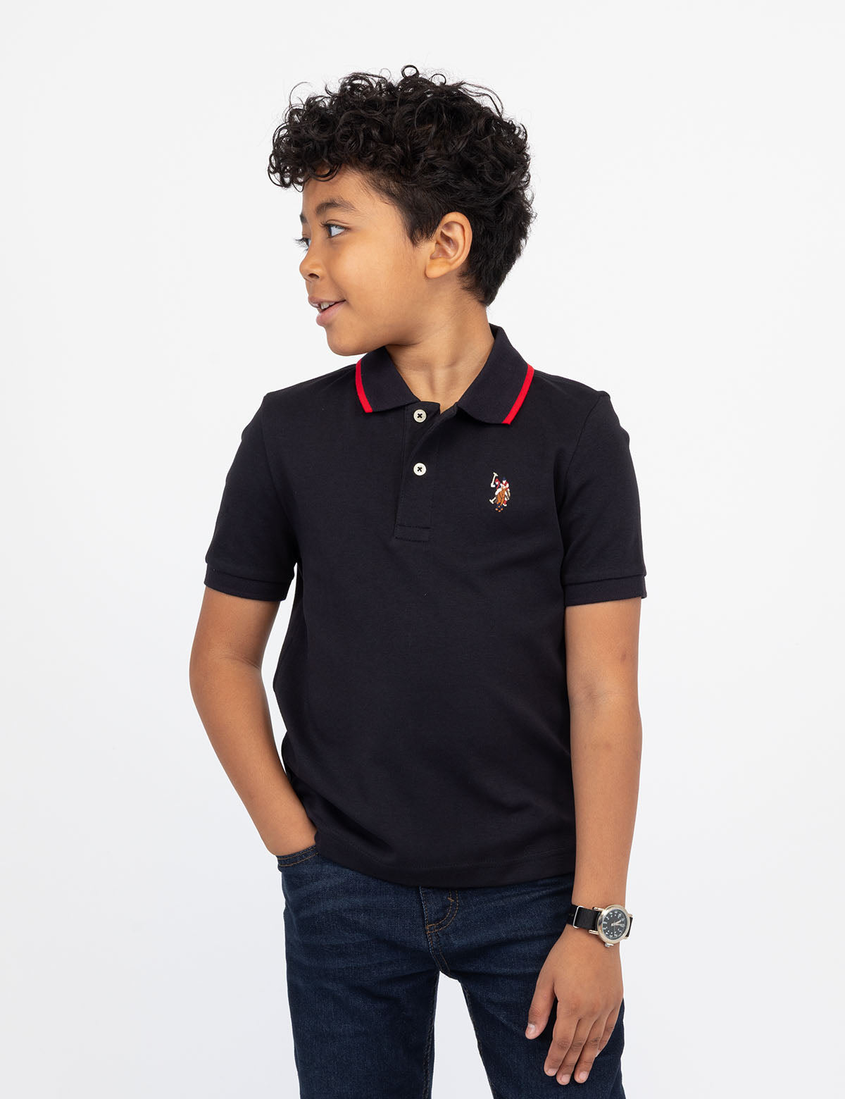 Boys' Solid Interlock Polo Shirt with Collar & Rib Knit Cuffs | Classic Fit