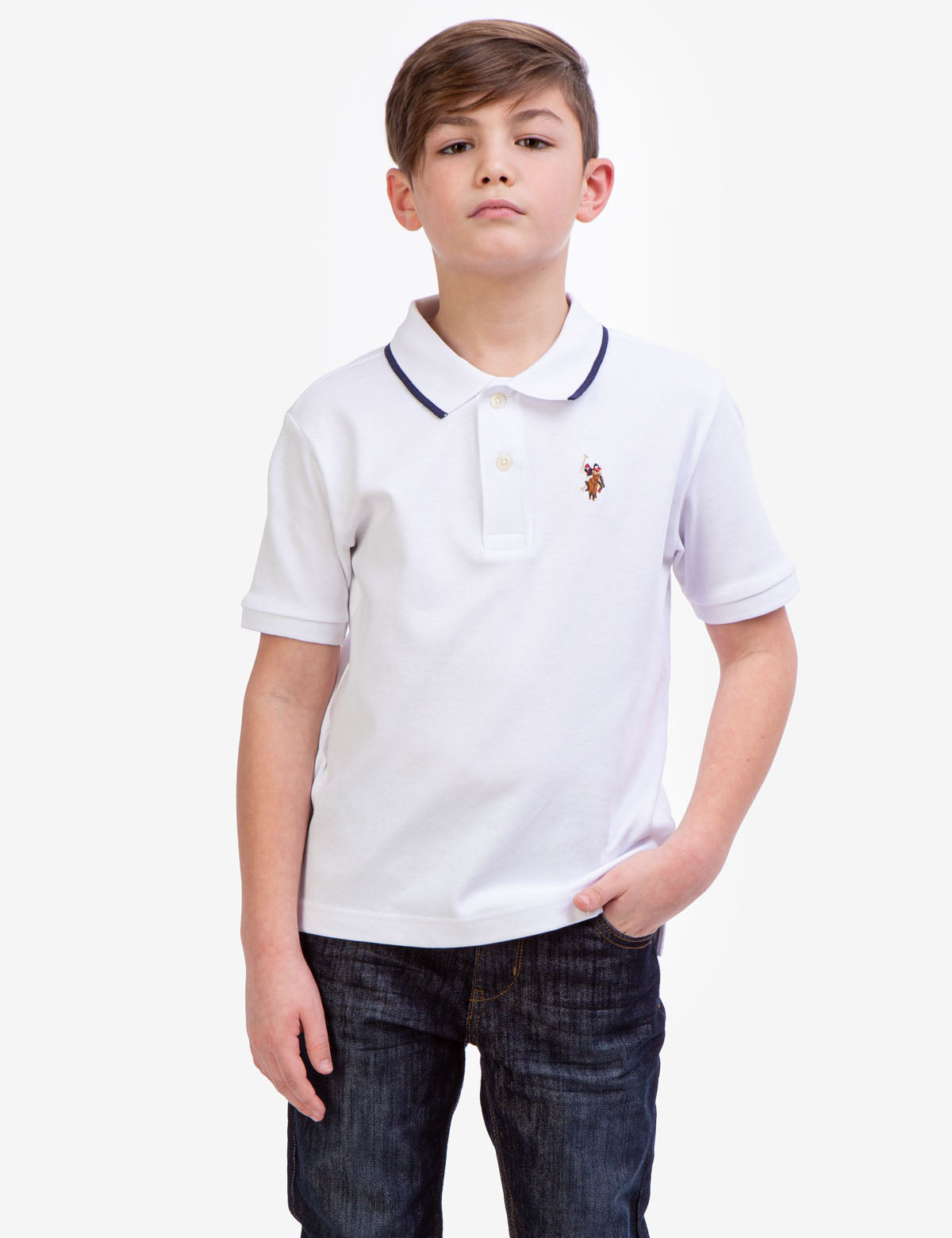 Boys' Solid Interlock Polo Shirt with Collar & Rib Knit Cuffs | Classic Fit