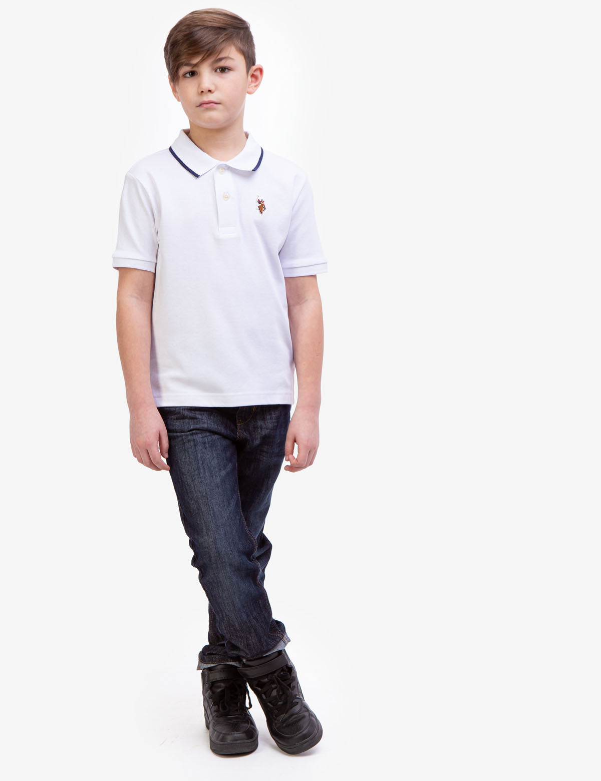 Boys' Solid Interlock Polo Shirt with Collar & Rib Knit Cuffs | Classic Fit