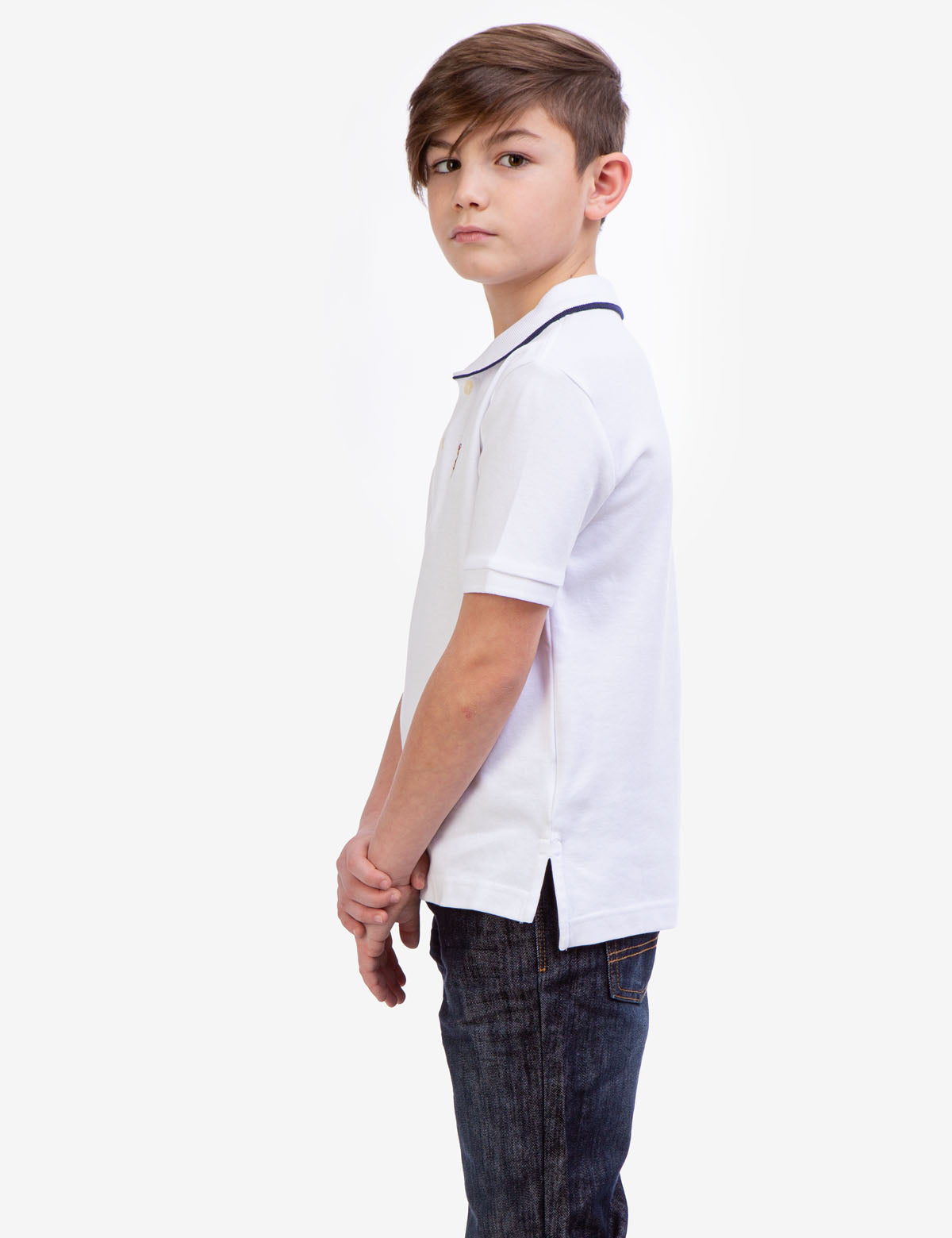 Boys' Solid Interlock Polo Shirt with Collar & Rib Knit Cuffs | Classic Fit