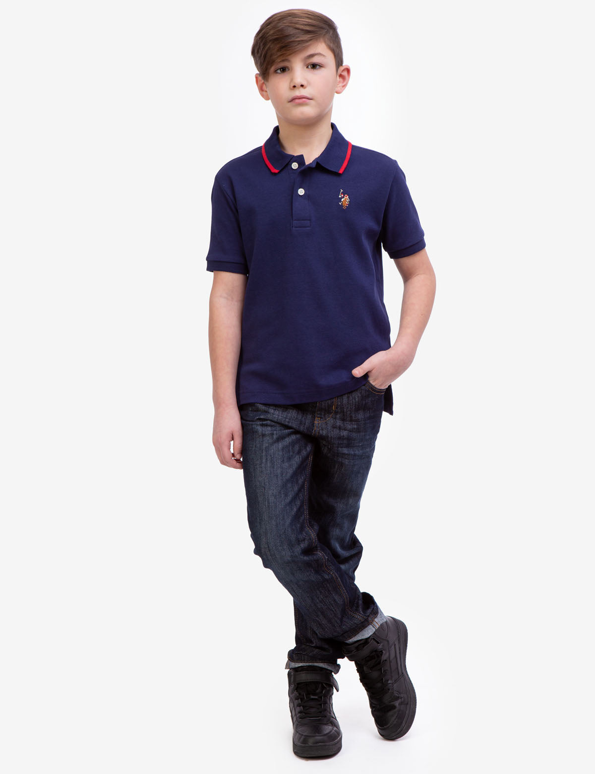 Boys' Solid Interlock Polo Shirt with Collar & Rib Knit Cuffs | Classic Fit