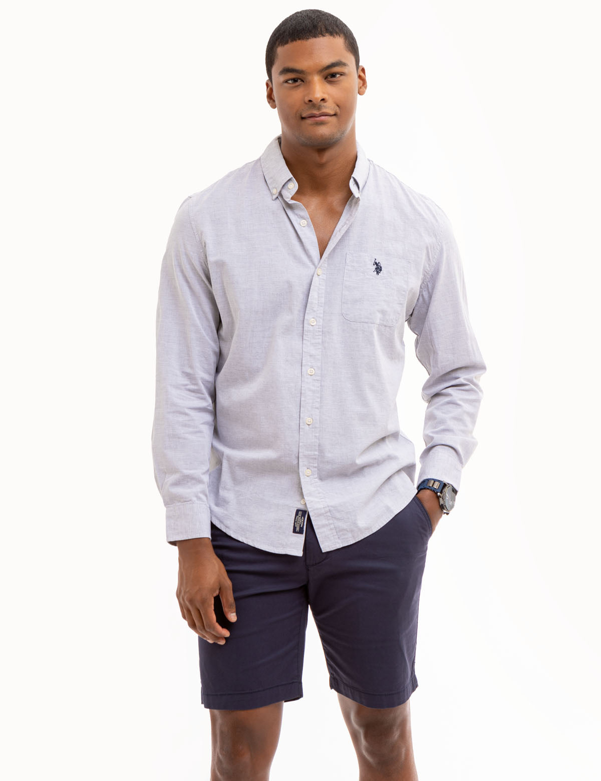 Long Sleeve Heather Poplin Shirt - Woven Casual Wear
