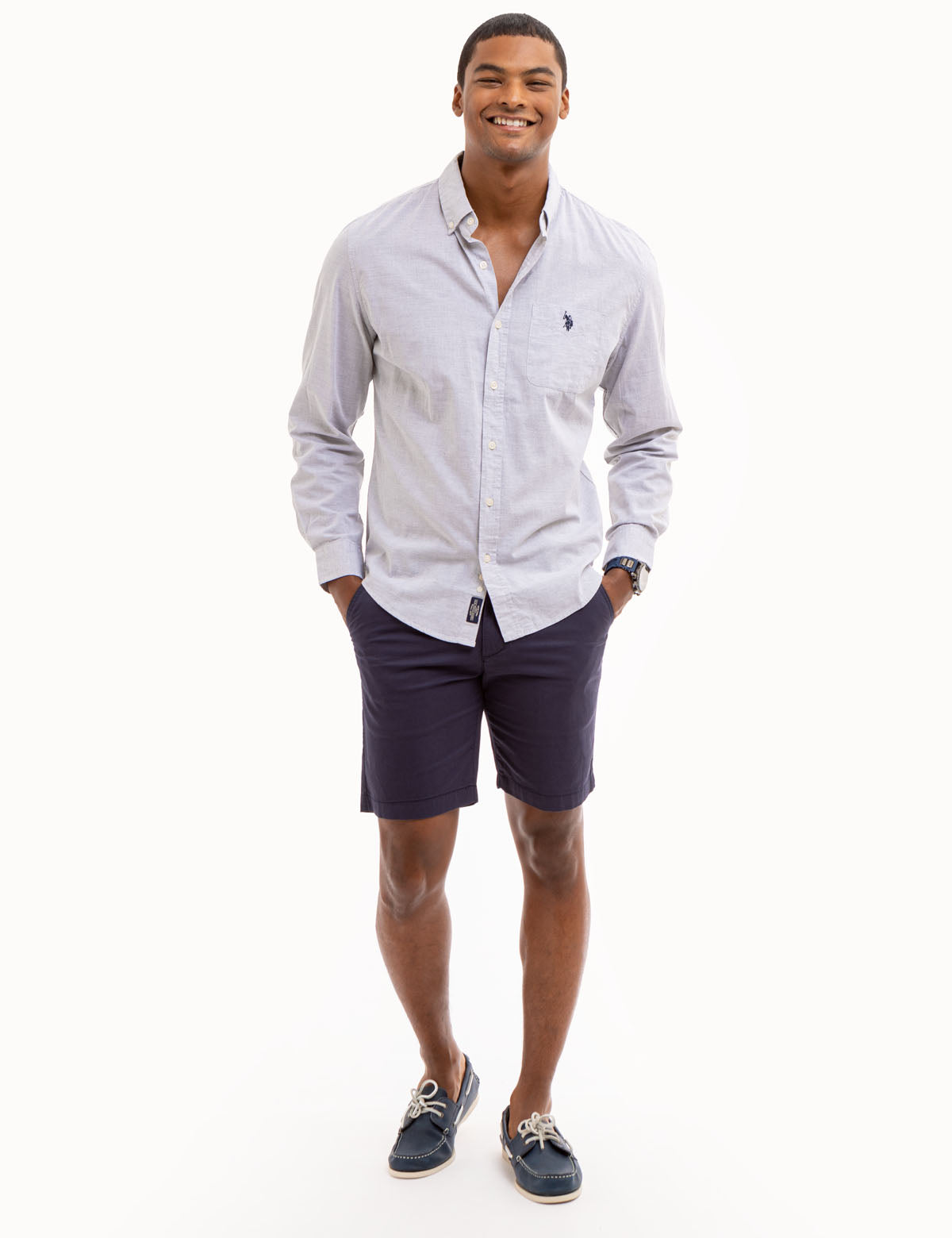 Long Sleeve Heather Poplin Shirt - Woven Casual Wear