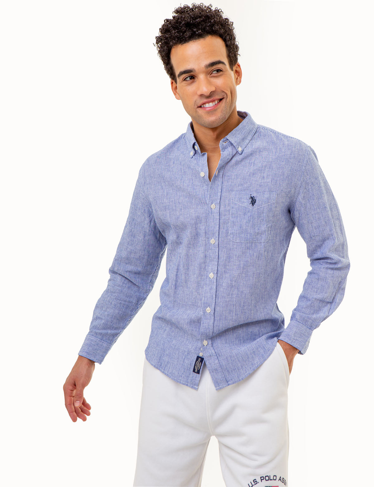 Linen Striped Shirt with Long Sleeves | Yarn Dye
