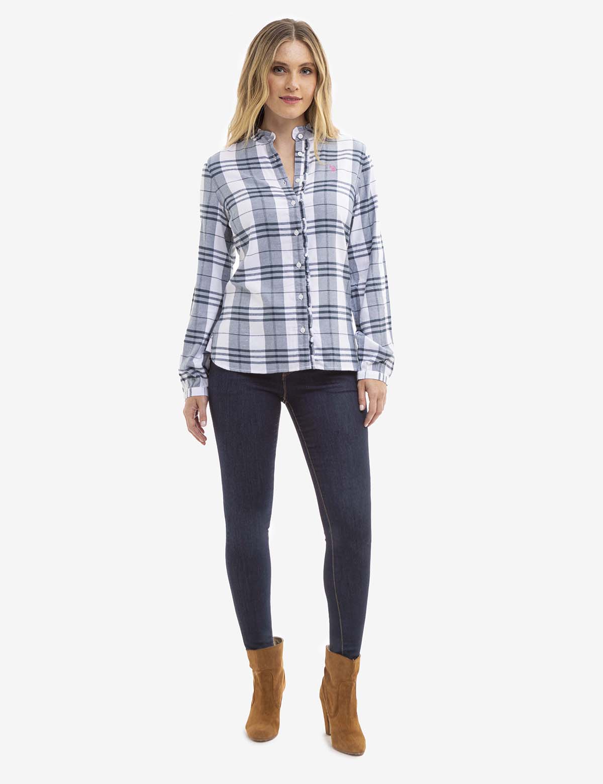 Long Sleeve Ruffle Plaid Blouse | Casual Women's Top