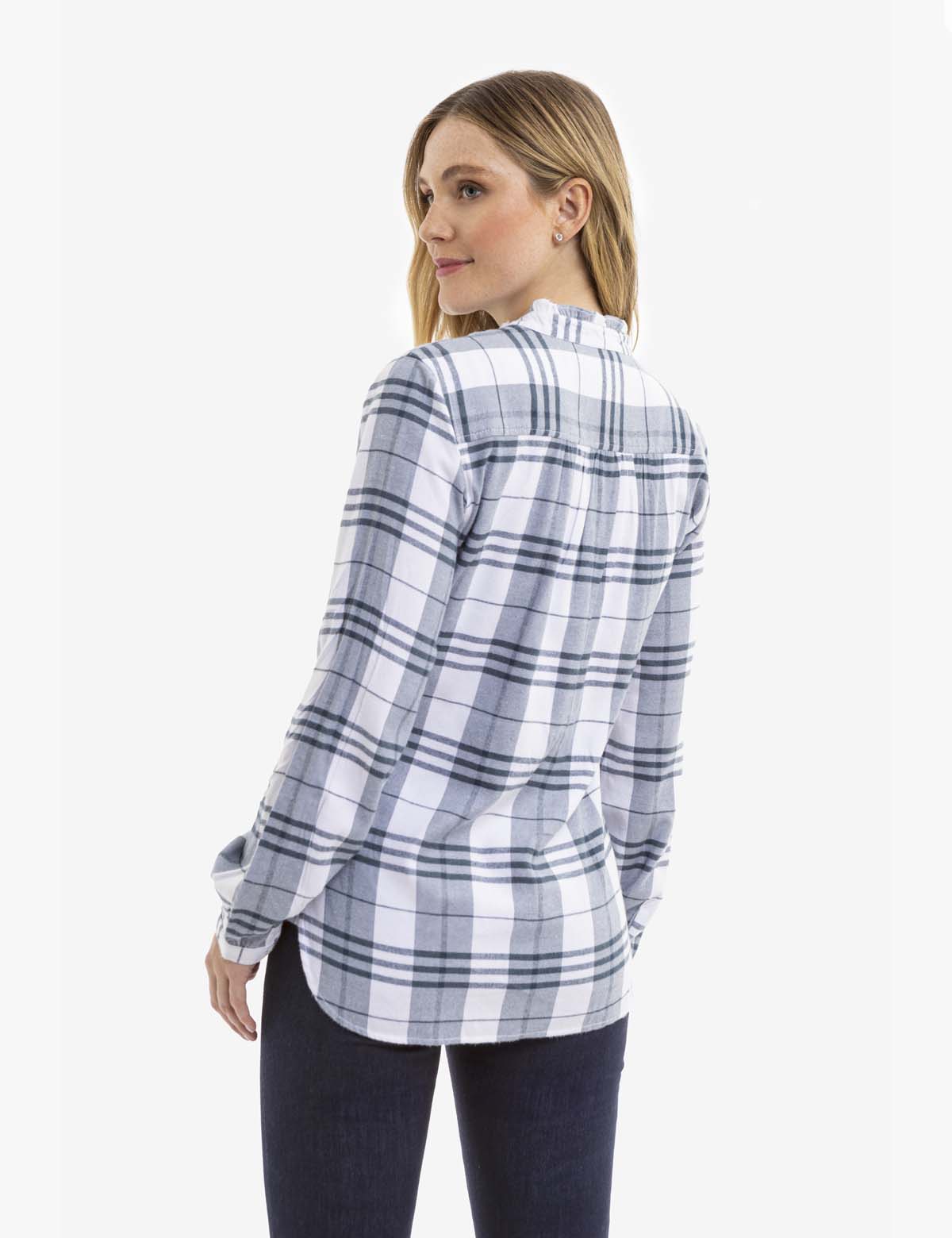 Long Sleeve Ruffle Plaid Blouse | Casual Women's Top
