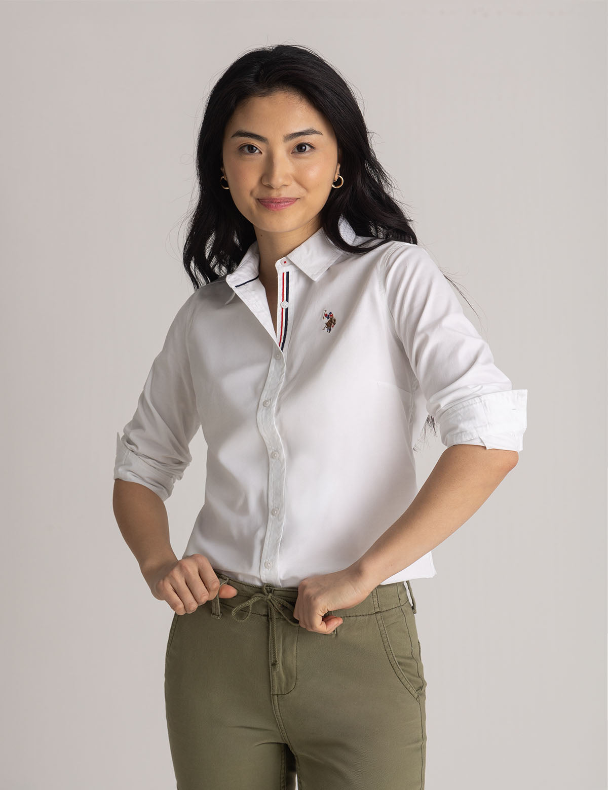 Men's Stretch Oxford Shirt - Classic Fit with Button Cuffs | Solid Long Sleeve