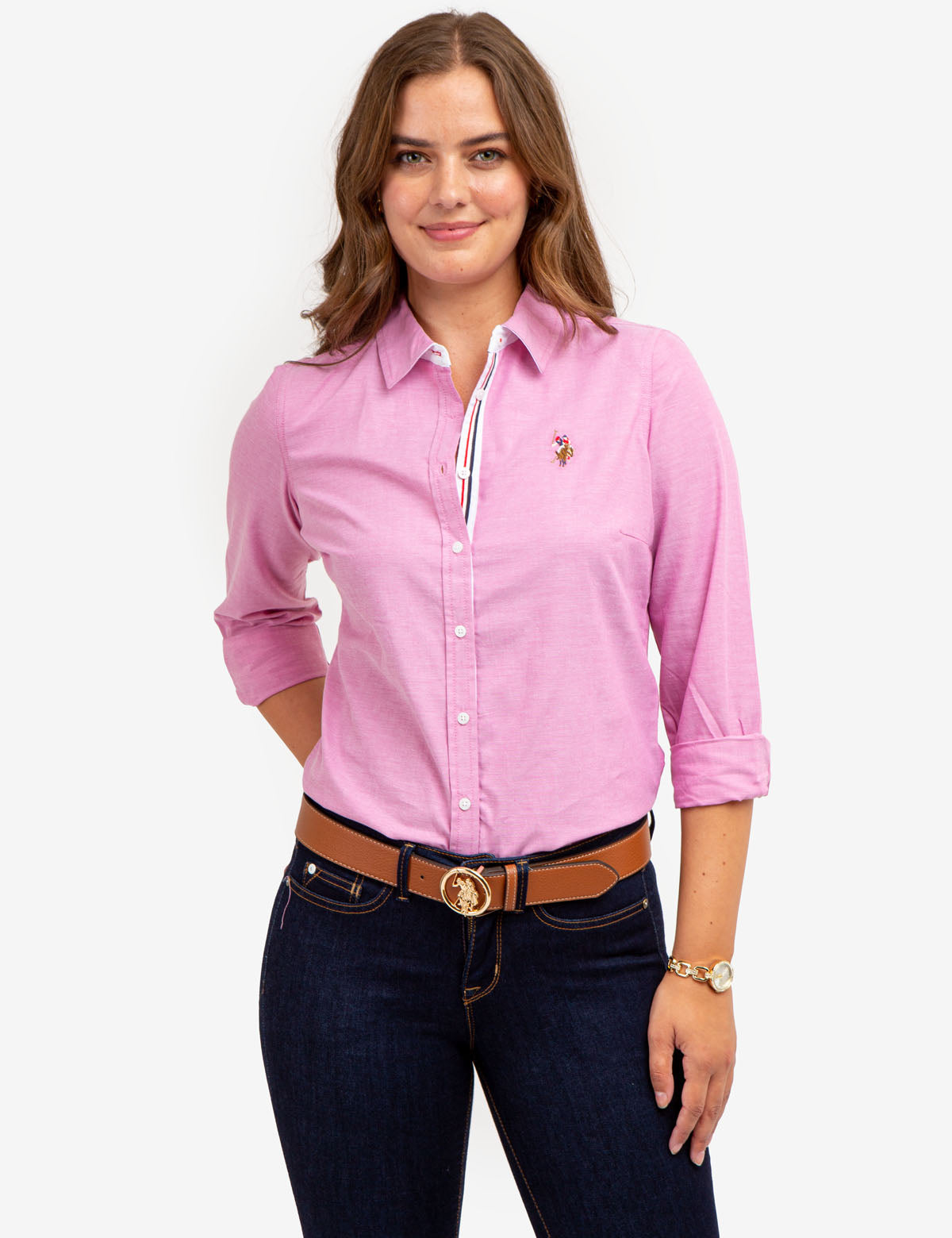 Men's Stretch Oxford Shirt - Classic Fit with Button Cuffs | Solid Long Sleeve
