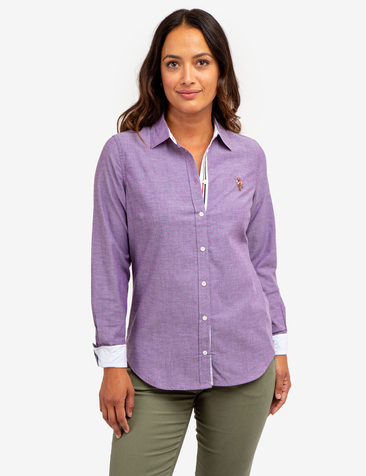 Men's Stretch Oxford Shirt - Classic Fit with Button Cuffs | Solid Long Sleeve