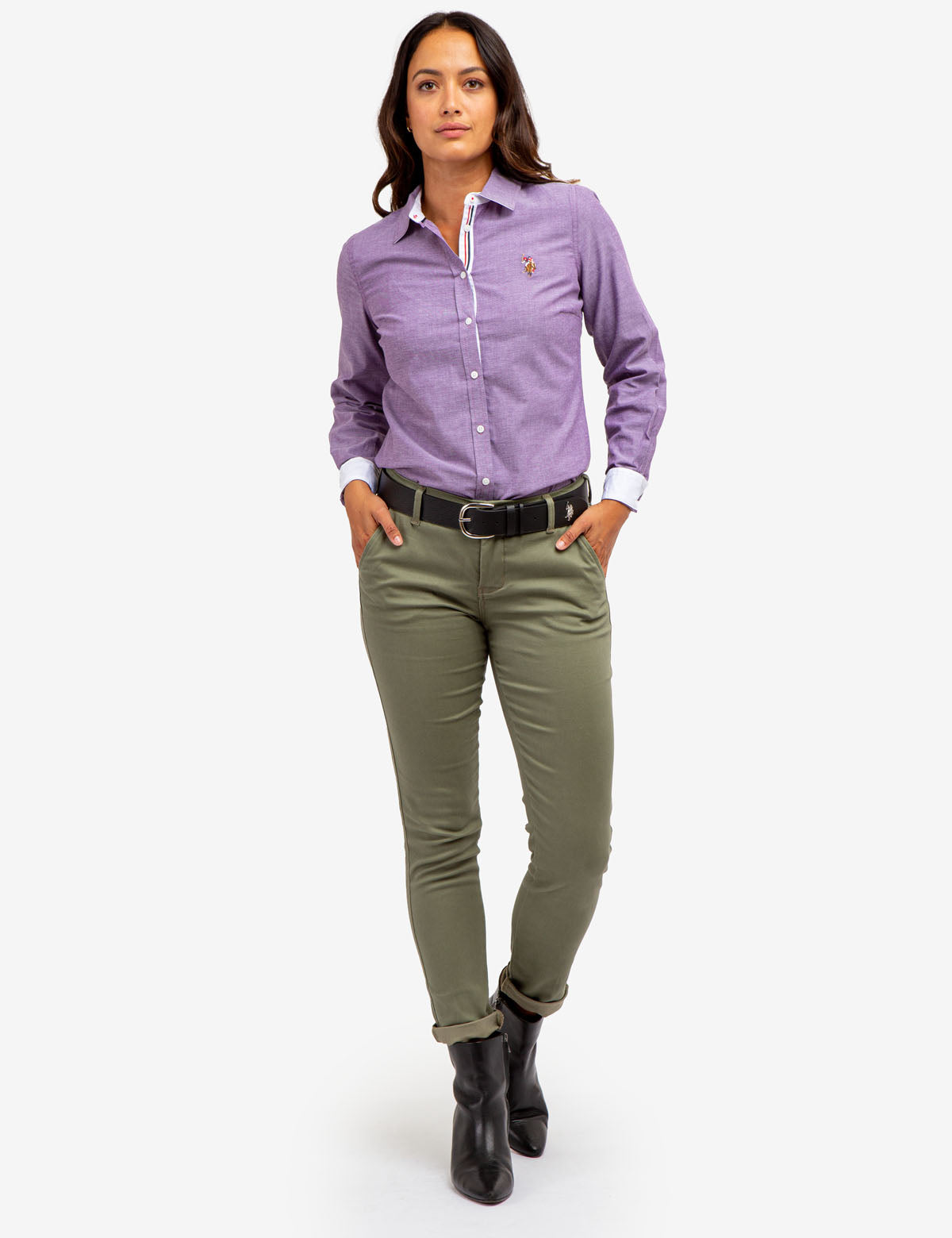 Men's Stretch Oxford Shirt - Classic Fit with Button Cuffs | Solid Long Sleeve