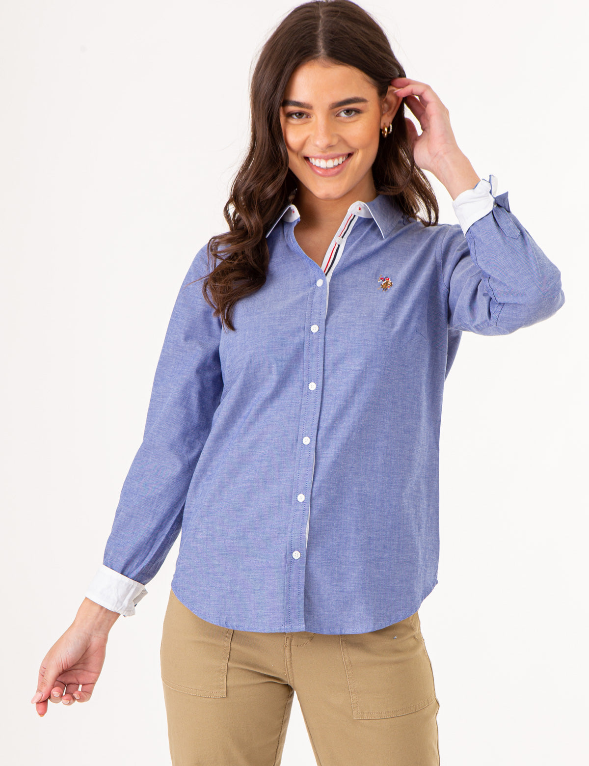 Men's Stretch Oxford Shirt - Classic Fit with Button Cuffs | Solid Long Sleeve