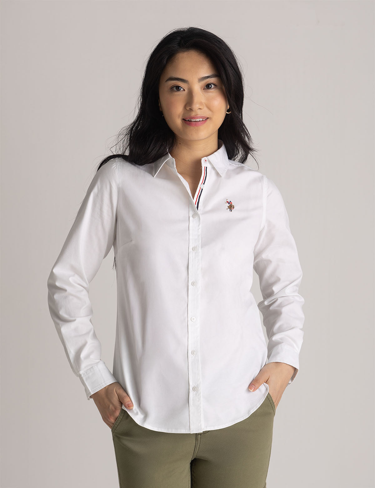 Men's Stretch Oxford Shirt - Classic Fit with Button Cuffs | Solid Long Sleeve