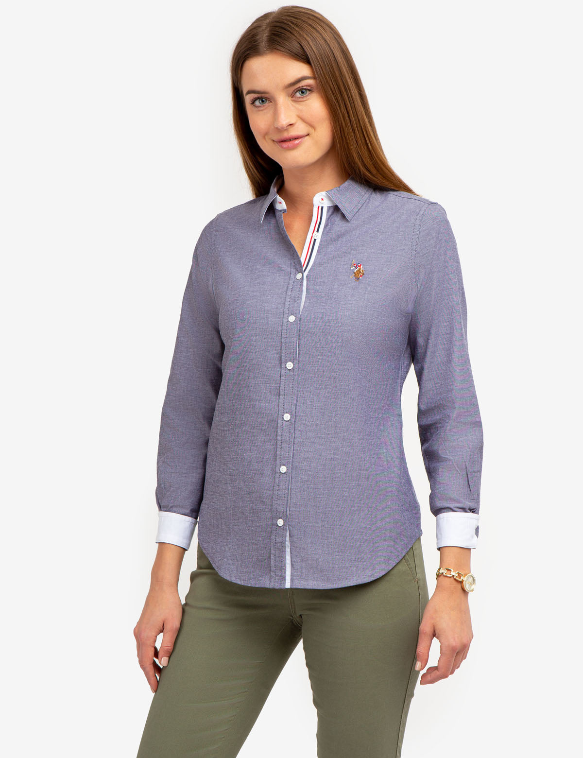Men's Stretch Oxford Shirt - Classic Fit with Button Cuffs | Solid Long Sleeve