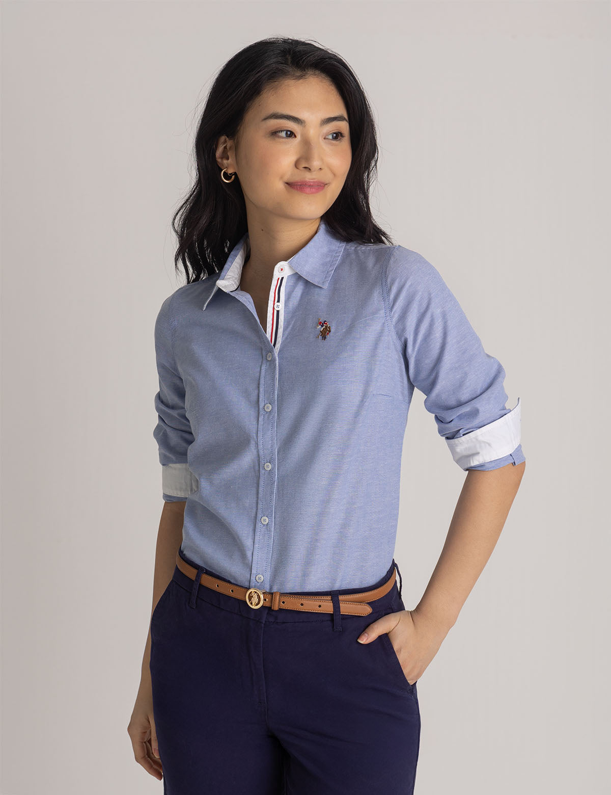 Men's Stretch Oxford Shirt - Classic Fit with Button Cuffs | Solid Long Sleeve