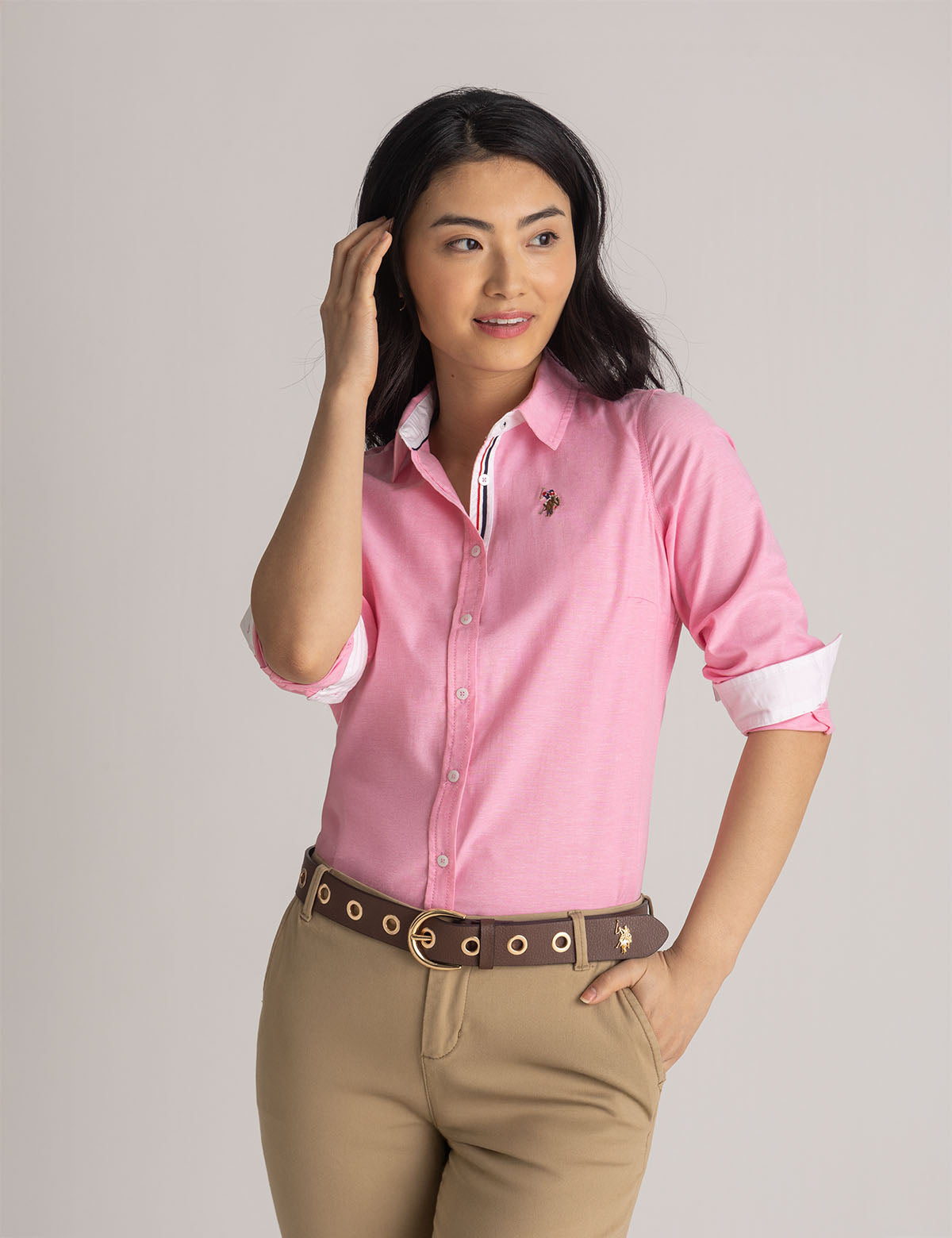 Men's Stretch Oxford Shirt - Classic Fit with Button Cuffs | Solid Long Sleeve