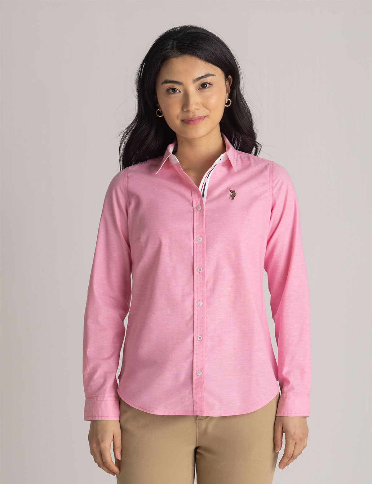 Men's Stretch Oxford Shirt - Classic Fit with Button Cuffs | Solid Long Sleeve