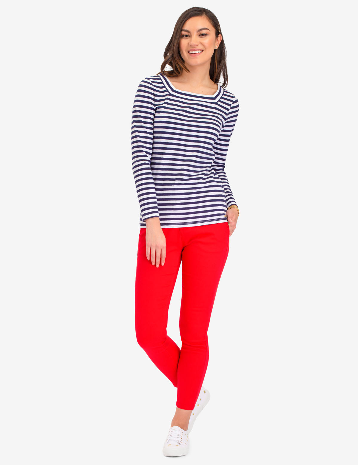 Long Sleeve Square Neck Striped Shirt | USPA