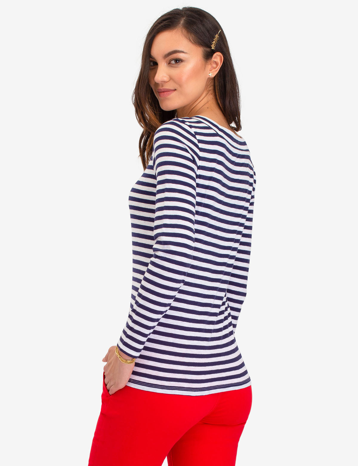 Long Sleeve Square Neck Striped Shirt | USPA