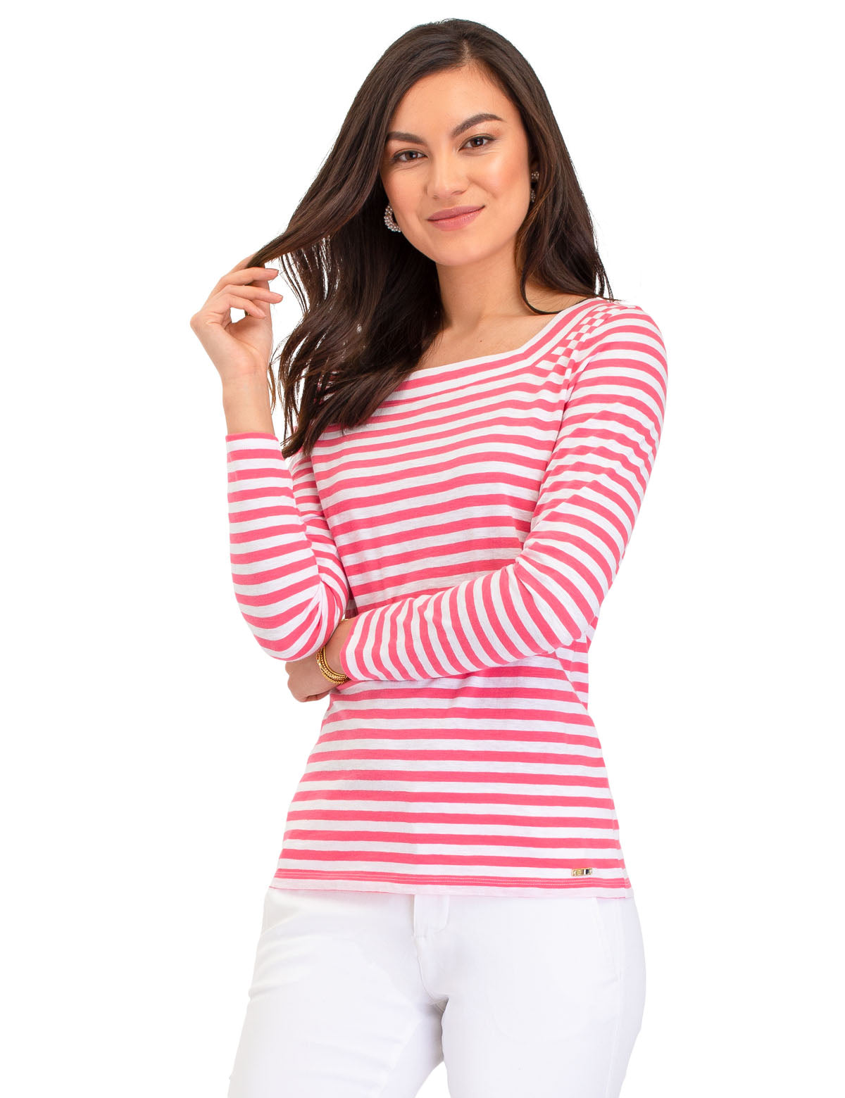 Long Sleeve Square Neck Striped Shirt | USPA