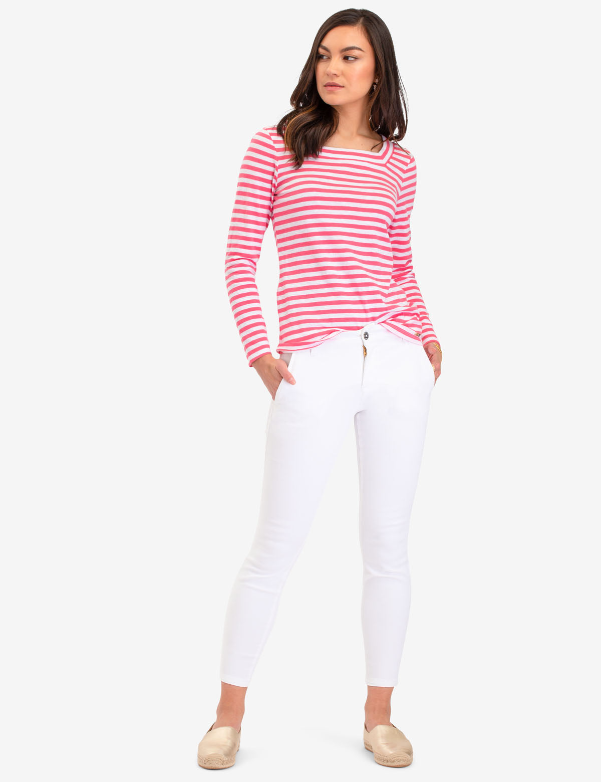 Long Sleeve Square Neck Striped Shirt | USPA