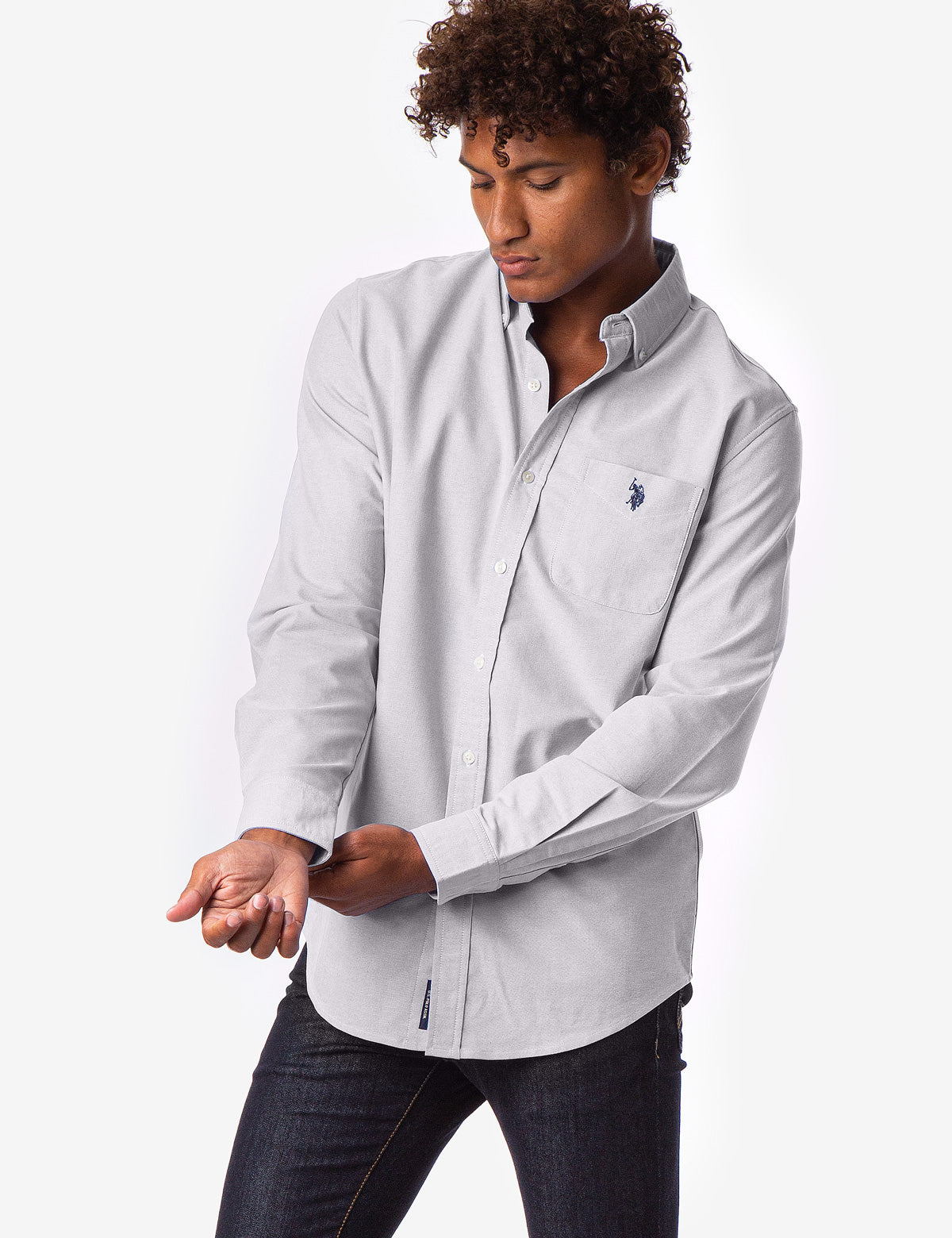 Stretch Oxford Shirt with Long Sleeves & Front Pocket | Classic Fit