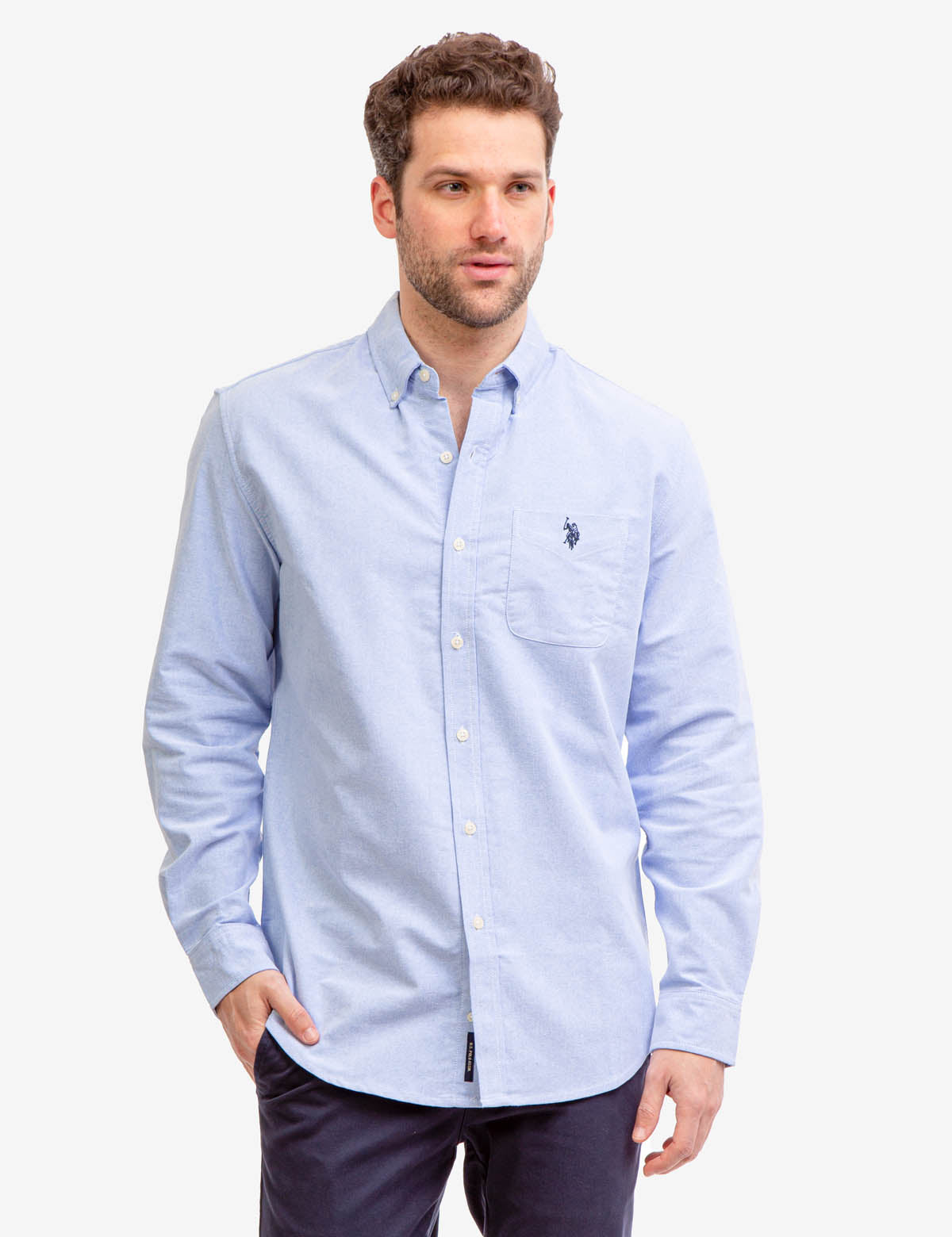 Stretch Oxford Shirt with Long Sleeves & Front Pocket | Classic Fit