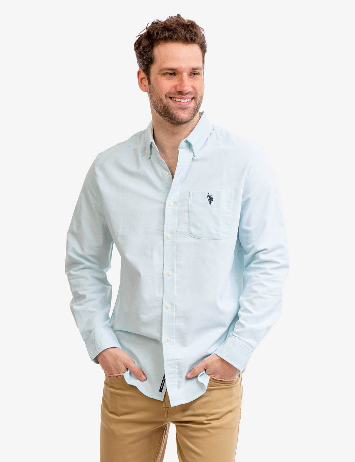 Stretch Oxford Shirt with Long Sleeves & Front Pocket | Classic Fit