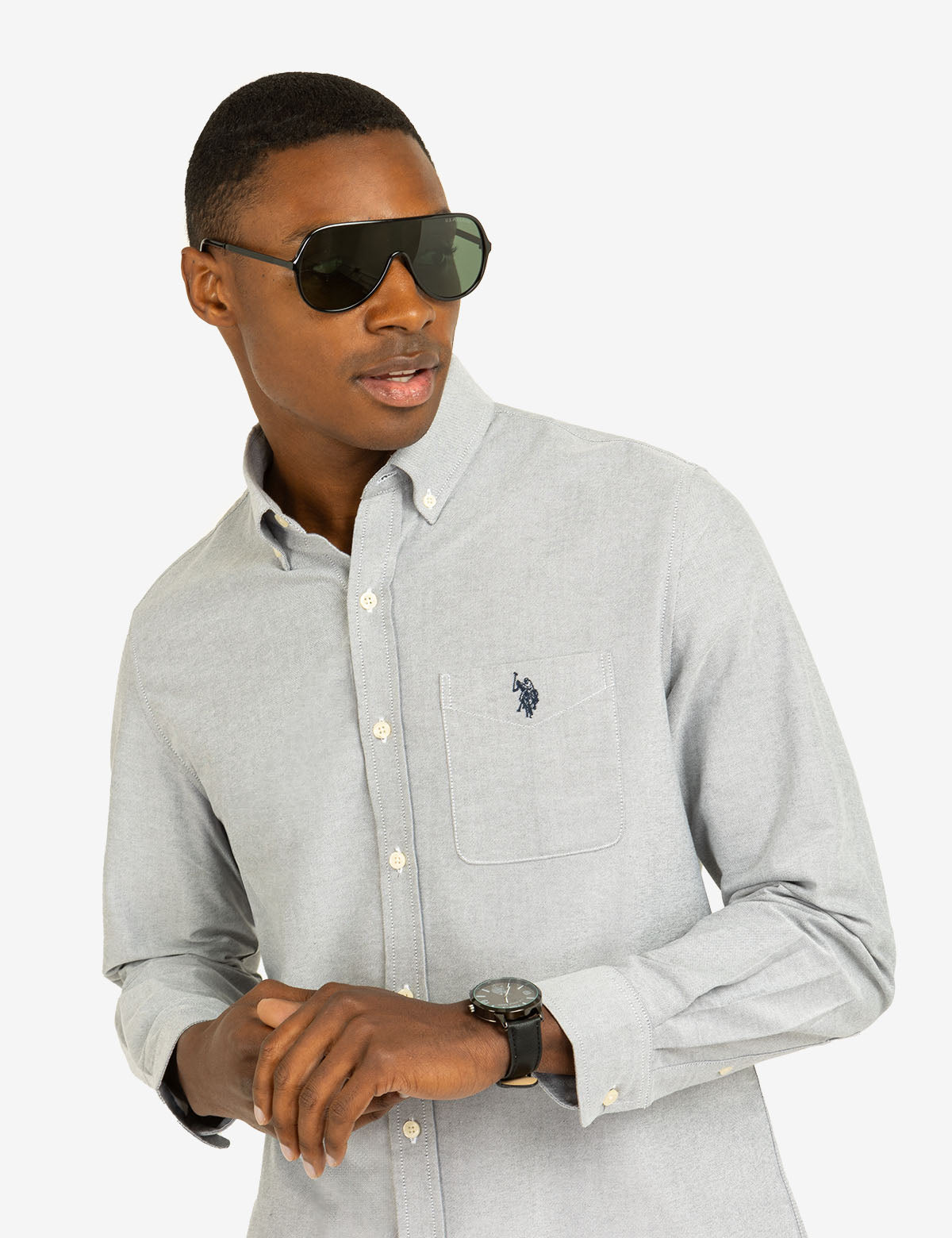 Stretch Oxford Shirt with Long Sleeves & Front Pocket | Classic Fit
