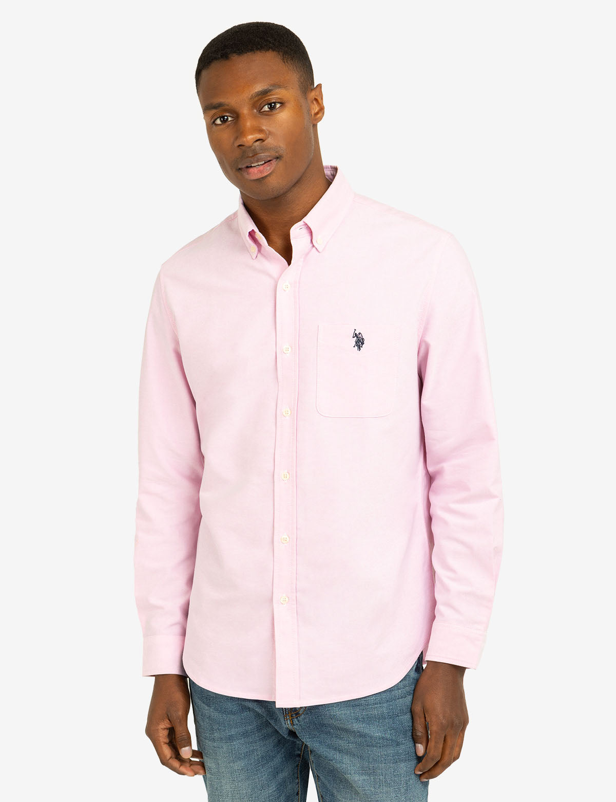 Stretch Oxford Shirt with Long Sleeves & Front Pocket | Classic Fit