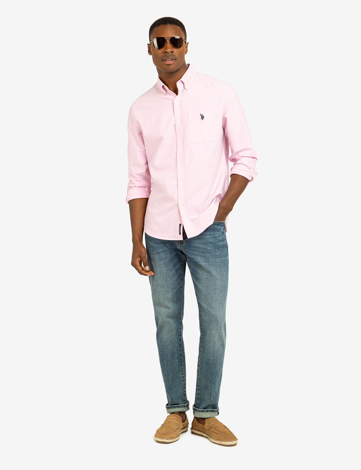 Stretch Oxford Shirt with Long Sleeves & Front Pocket | Classic Fit