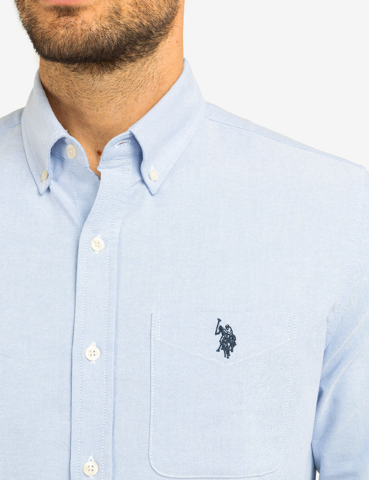 Stretch Oxford Shirt with Long Sleeves & Front Pocket | Classic Fit